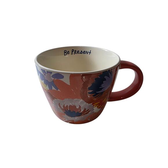 OPALHOUSE Colorful Floral Orange Peach BE PRESENT Stoneware Tea Coffee Mug - Picture 1 of 9